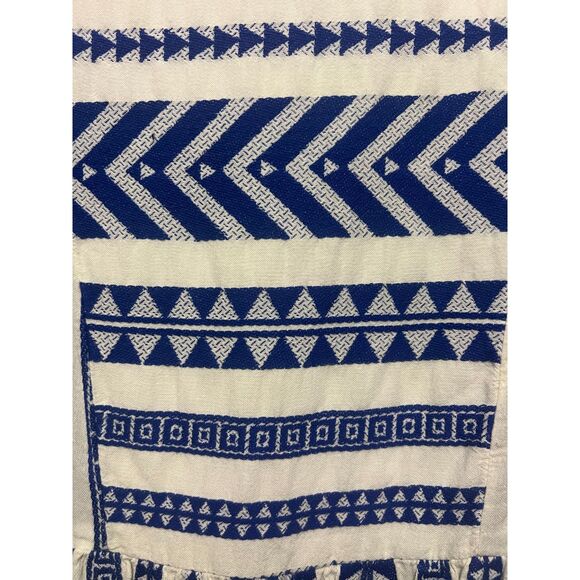 Old Navy Blue White Geometric Print V-Neck Dress Women’s Medium with Pockets - Picture 5 of 5